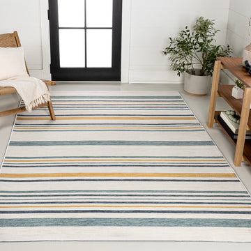 Janus Classic Coastal Ticking Stripe Reversible Machine-Washable Indoor/Outdoor Area Rug